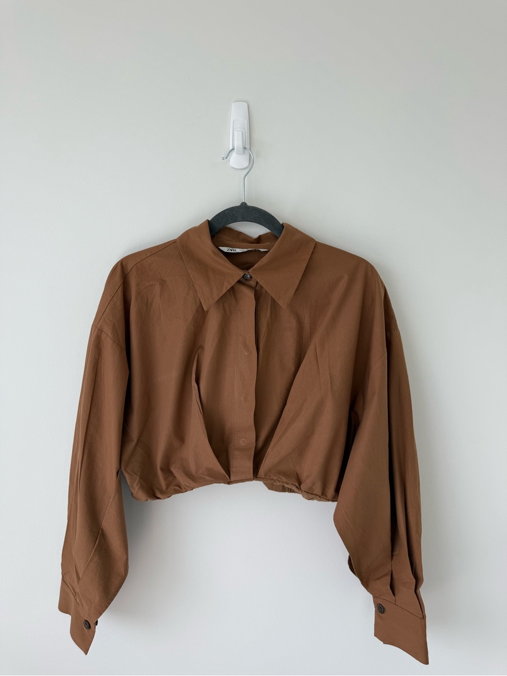 Zara Cropped Button-Front Blouse in Brown